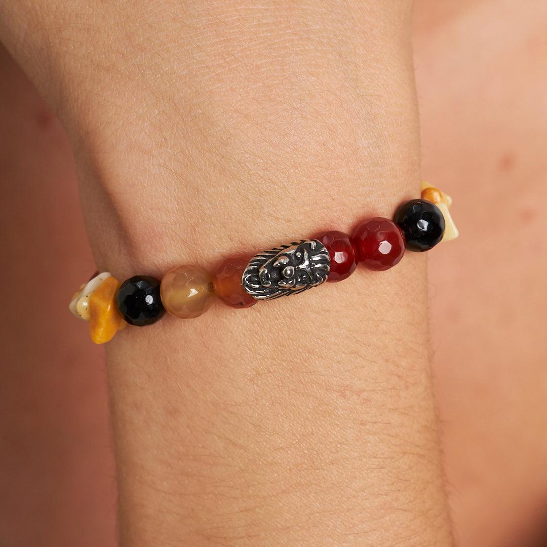 Make America Roar Again Bracelet | Onyx and Agate Lion Bracelet | Patriotic Jewelry for Trump Support - Stone Fiesta